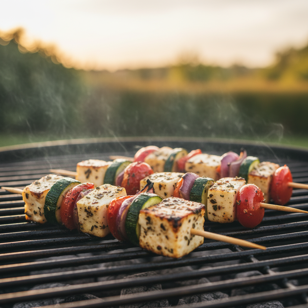 Grill-Fired Halloumi & Veggie Skewers